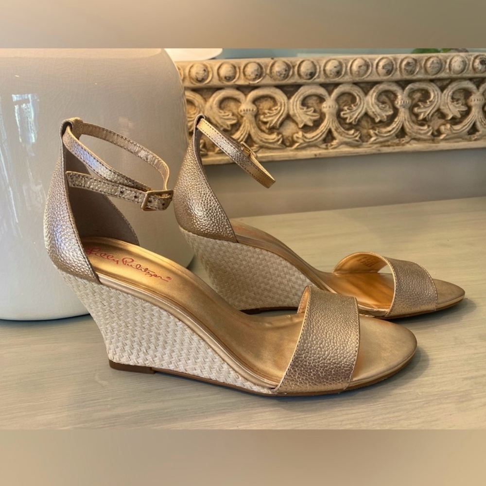 Lilly Pulitzer Gold Wedge Sandals